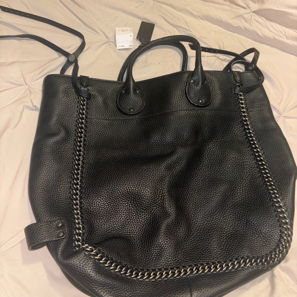 Coach Black Chain-Embellished Leather Tote